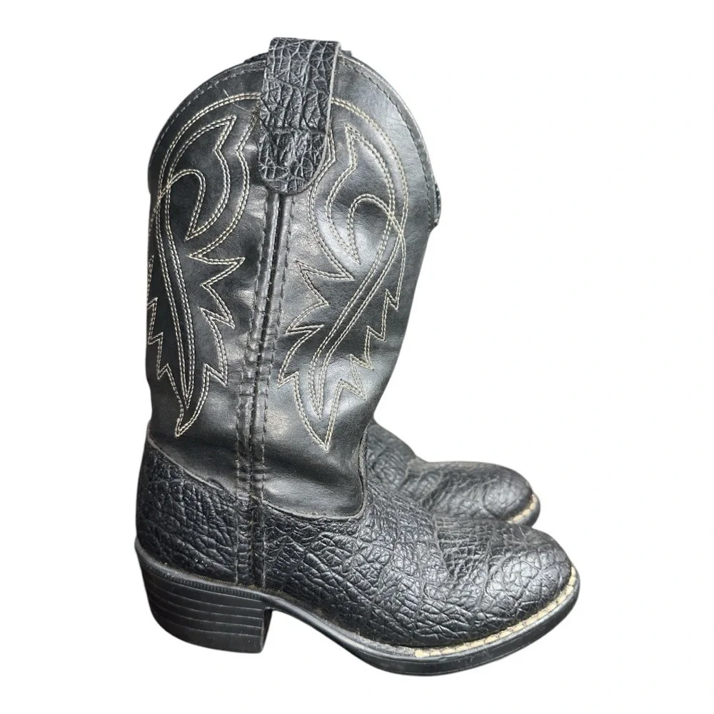 Bronco Little Kids 1890 Black Faux Leather Cowboy Boots size 9.5D